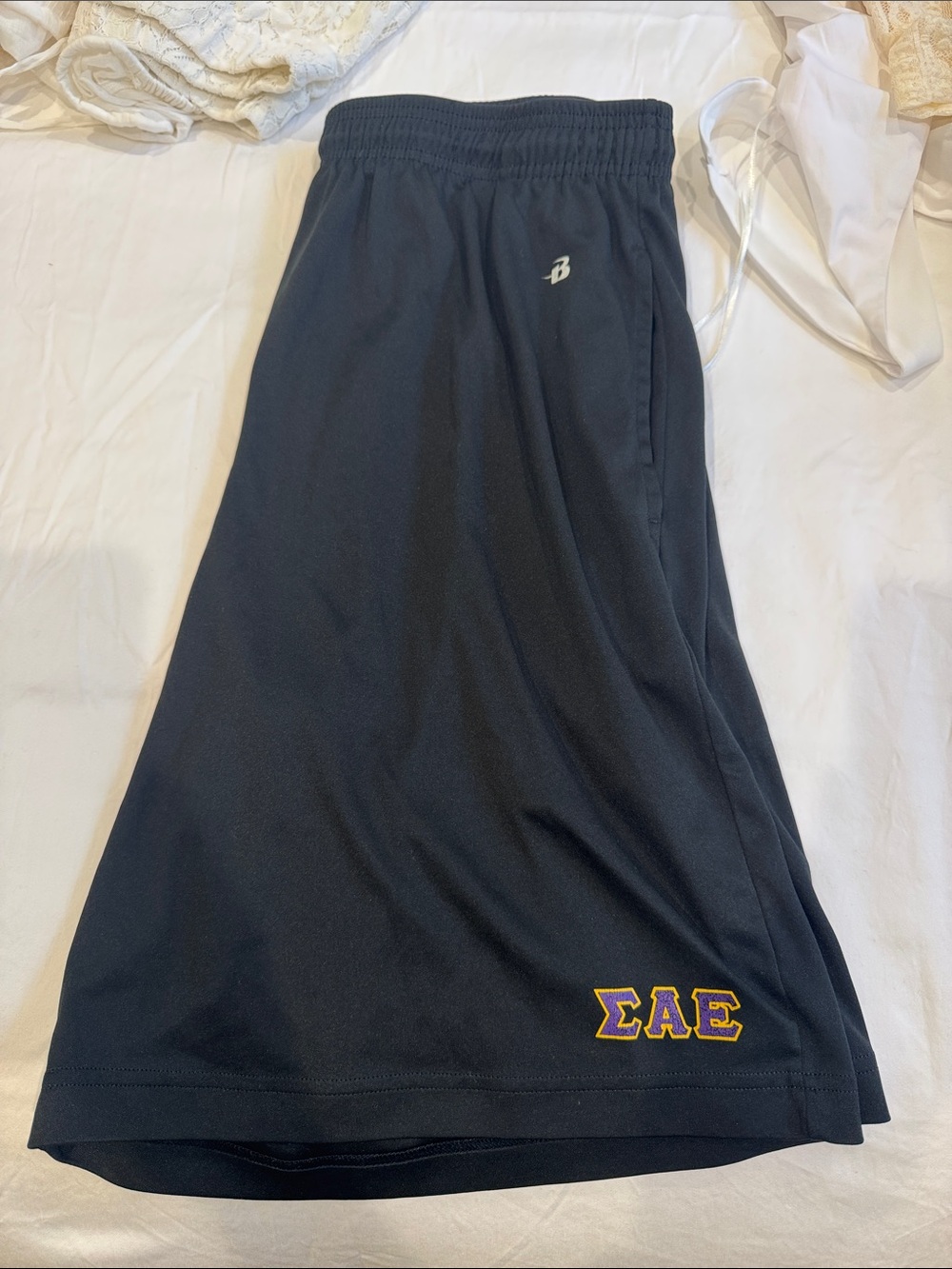SAE Black Athletic Shorts with Greek Letter Embroidery Large